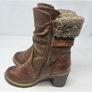 Zigi Soho Boots Womans Sz 7 Brown Booties Ankle VEGAN Faux Fur Buckle Chunky Y2K